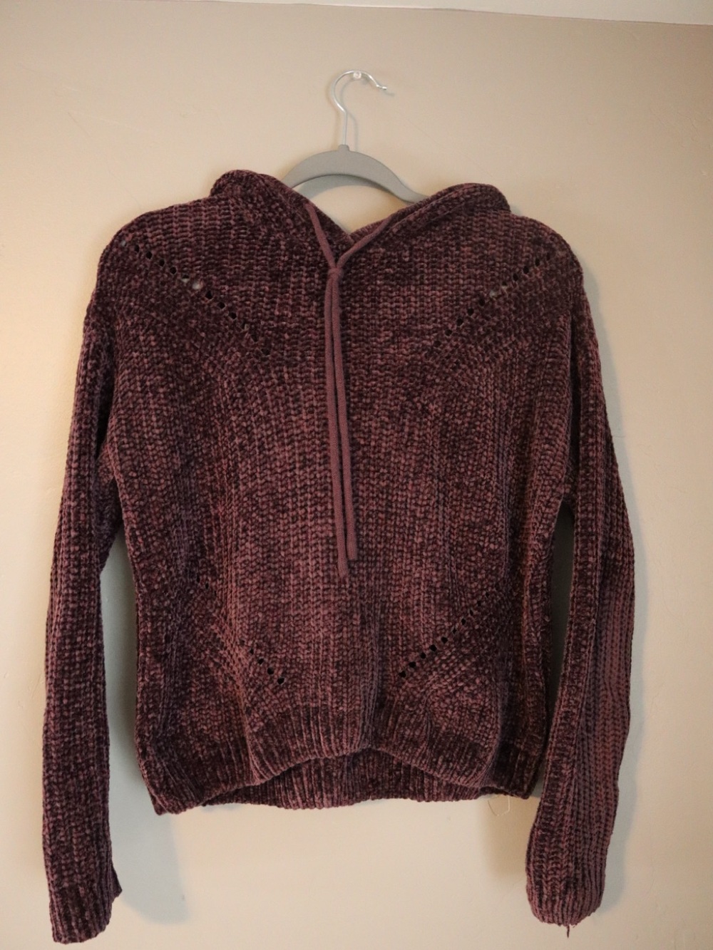Almost Famous Plush Chenille Hoodie - Deep Plum